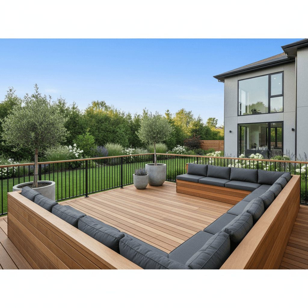Custom deck with stone patio